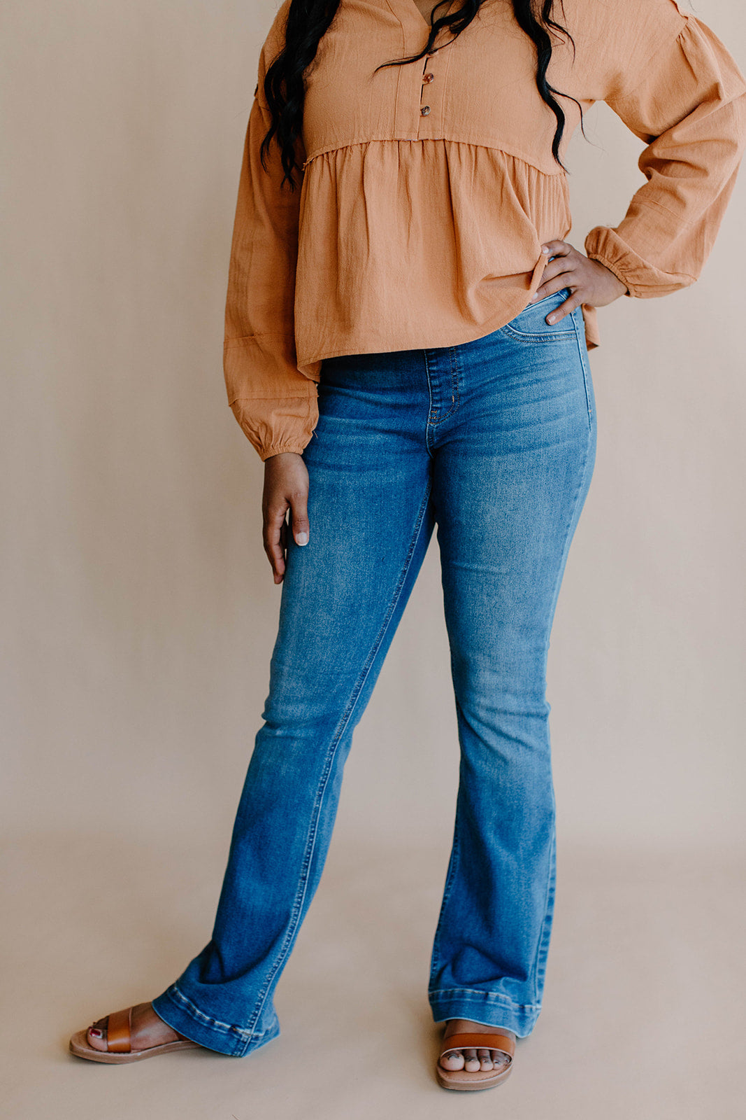 Arabel Mid Rise Dark Pull On Flare