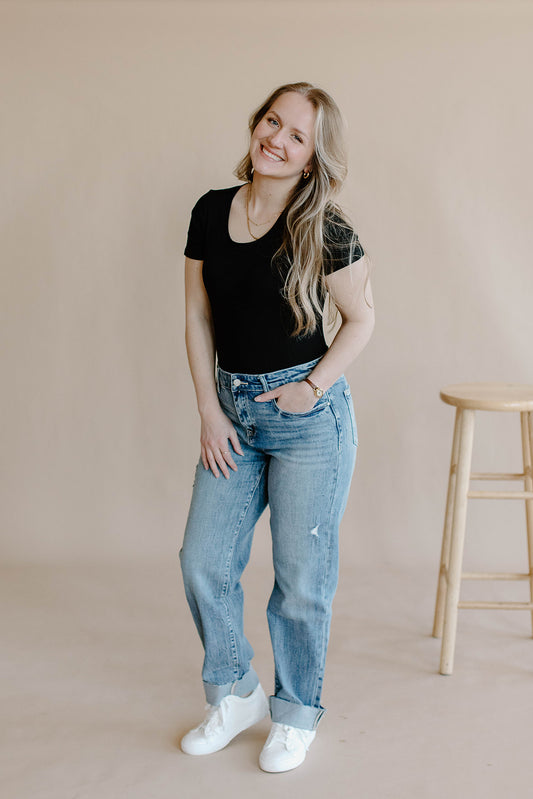 Rory Rib Knit Round Neck Tee Bodysuit